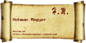 Hohman Megyer névjegykártya